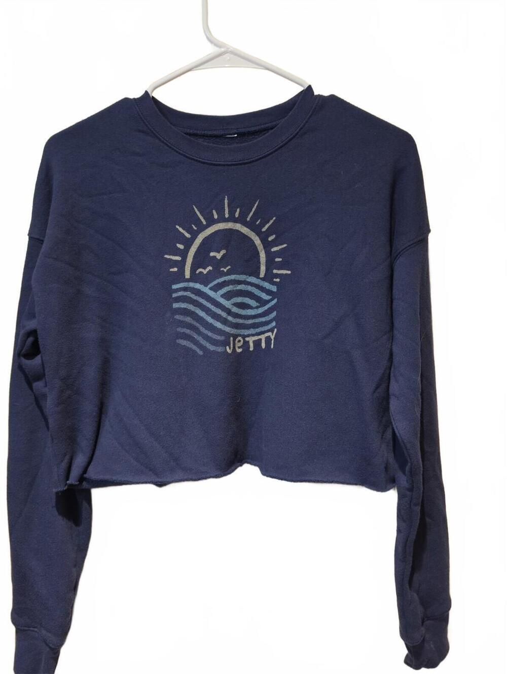 Jetty Cropped Raw Hem Sweatshirt With Coastal Theme Size S. Super Soft